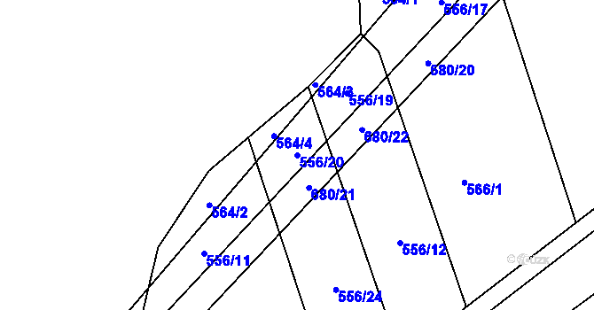 Parcela st. 556/20 v KÚ Nesvačily u Berouna, Katastrální mapa