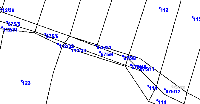 Parcela st. 675/9 v KÚ Nesvačily u Berouna, Katastrální mapa
