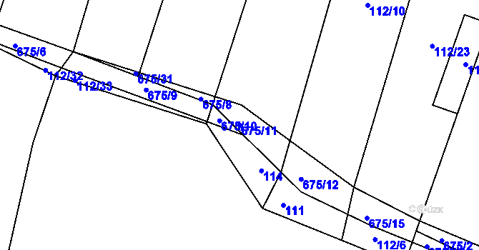 Parcela st. 675/11 v KÚ Nesvačily u Berouna, Katastrální mapa