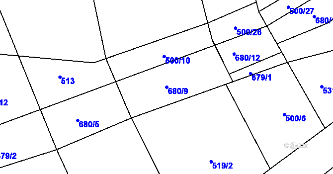 Parcela st. 680/9 v KÚ Nesvačily u Berouna, Katastrální mapa