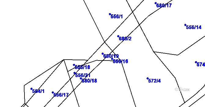 Parcela st. 680/19 v KÚ Nesvačily u Berouna, Katastrální mapa