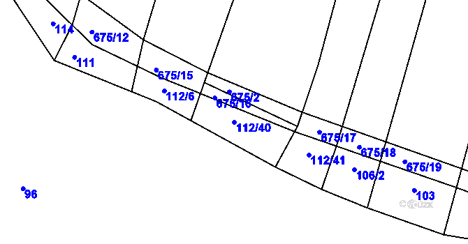 Parcela st. 112/40 v KÚ Nesvačily u Berouna, Katastrální mapa