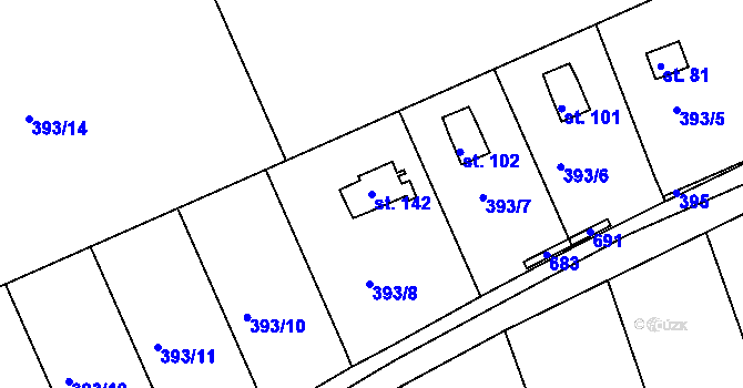 Parcela st. 142 v KÚ Nesvačily u Berouna, Katastrální mapa