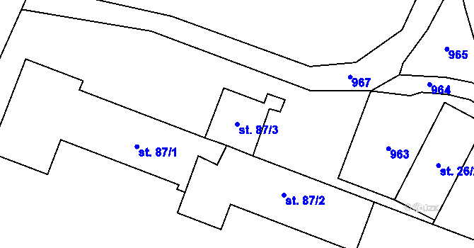 Parcela st. 87/3 v KÚ Nesvačily pod Třemšínem, Katastrální mapa