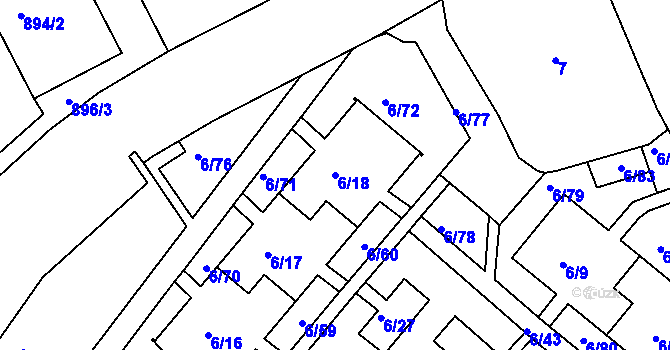 Parcela st. 6/18 v KÚ Neštěmice, Katastrální mapa