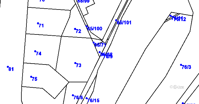 Parcela st. 65/68 v KÚ Neštěmice, Katastrální mapa