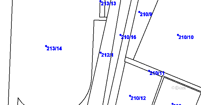 Parcela st. 212/1 v KÚ Neštěmice, Katastrální mapa