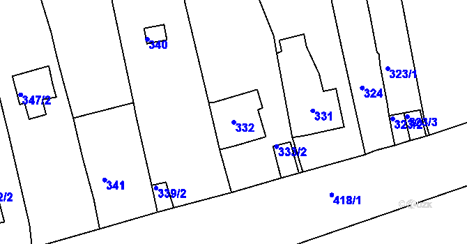 Parcela st. 332 v KÚ Neštěmice, Katastrální mapa