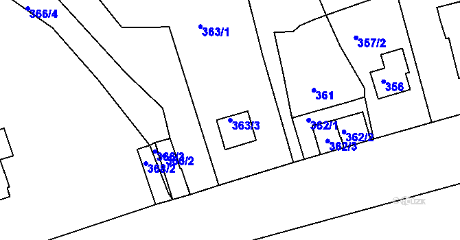 Parcela st. 363/3 v KÚ Neštěmice, Katastrální mapa