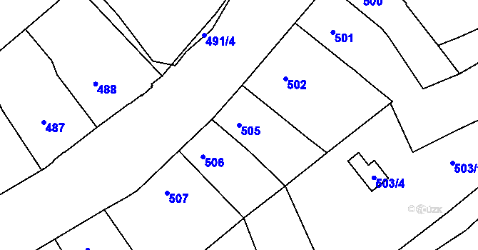 Parcela st. 505 v KÚ Neštěmice, Katastrální mapa