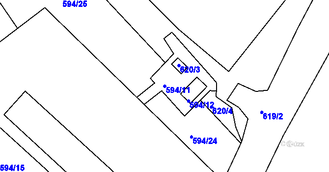 Parcela st. 594/11 v KÚ Neštěmice, Katastrální mapa