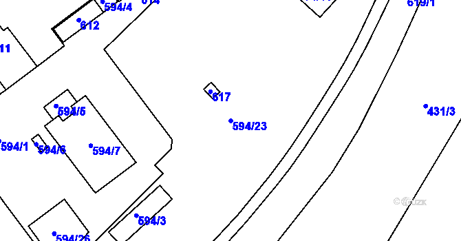 Parcela st. 594/23 v KÚ Neštěmice, Katastrální mapa