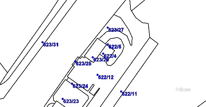 Parcela st. 622/4 v KÚ Neštěmice, Katastrální mapa