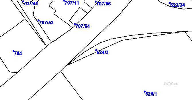 Parcela st. 624/3 v KÚ Neštěmice, Katastrální mapa