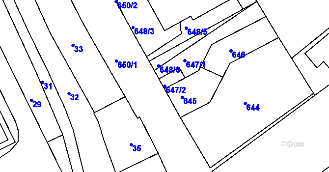 Parcela st. 647/2 v KÚ Neštěmice, Katastrální mapa