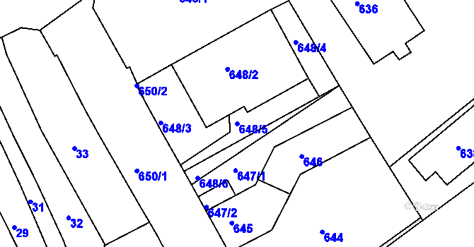 Parcela st. 648/5 v KÚ Neštěmice, Katastrální mapa