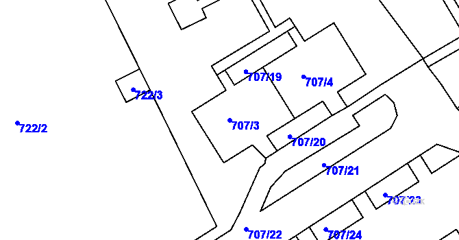 Parcela st. 707/3 v KÚ Neštěmice, Katastrální mapa