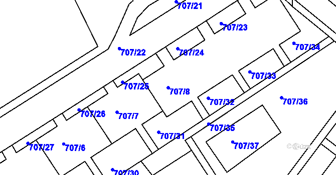 Parcela st. 707/8 v KÚ Neštěmice, Katastrální mapa