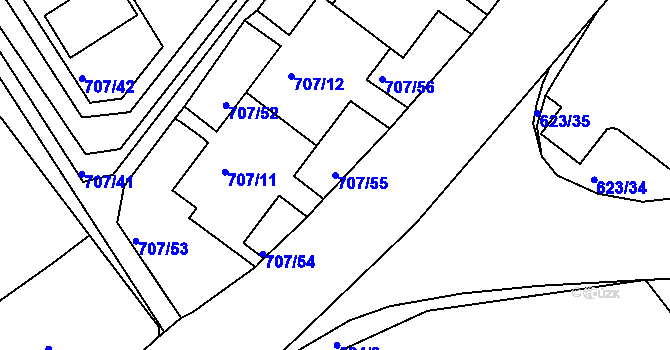 Parcela st. 707/55 v KÚ Neštěmice, Katastrální mapa