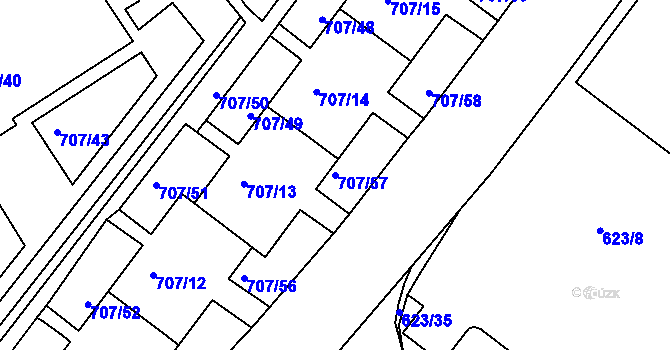 Parcela st. 707/57 v KÚ Neštěmice, Katastrální mapa