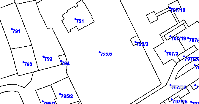 Parcela st. 722/2 v KÚ Neštěmice, Katastrální mapa