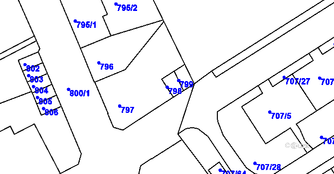 Parcela st. 798 v KÚ Neštěmice, Katastrální mapa