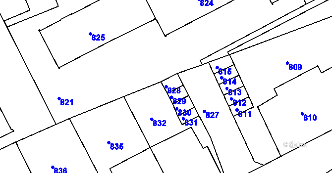 Parcela st. 828 v KÚ Neštěmice, Katastrální mapa