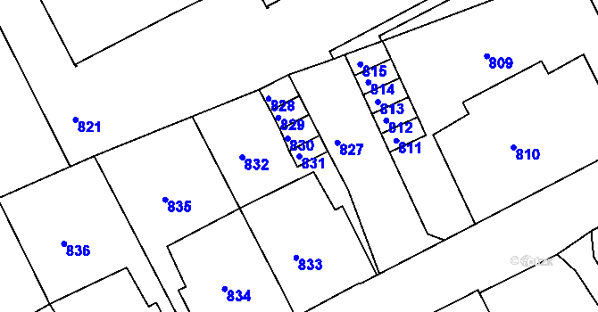 Parcela st. 831 v KÚ Neštěmice, Katastrální mapa