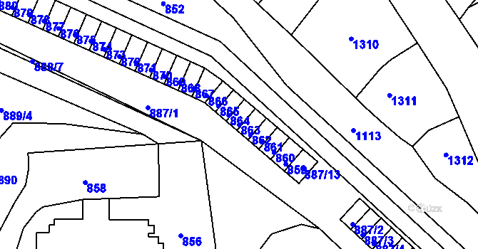 Parcela st. 863 v KÚ Neštěmice, Katastrální mapa