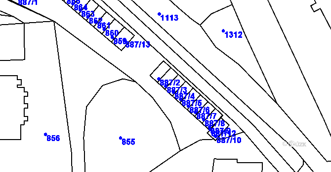 Parcela st. 887/3 v KÚ Neštěmice, Katastrální mapa