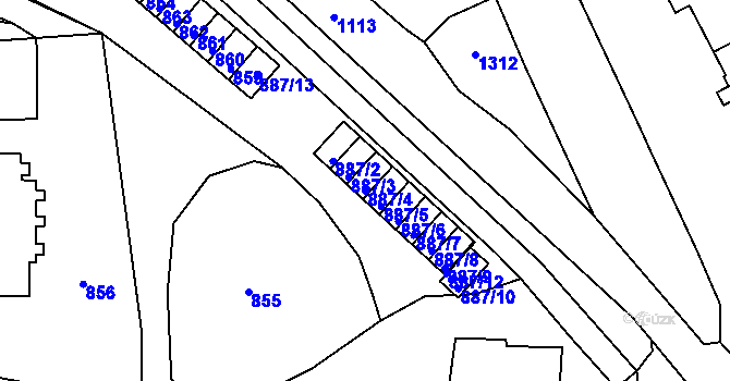 Parcela st. 887/4 v KÚ Neštěmice, Katastrální mapa