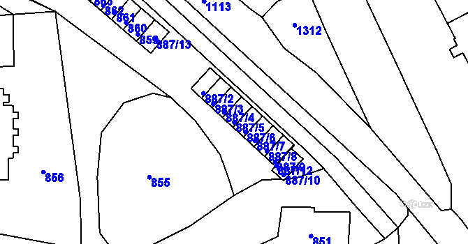 Parcela st. 887/5 v KÚ Neštěmice, Katastrální mapa