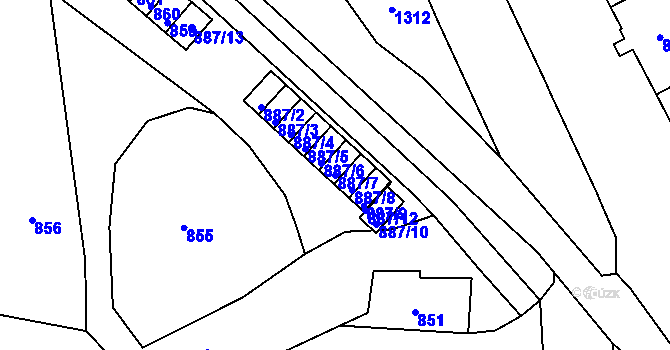 Parcela st. 887/7 v KÚ Neštěmice, Katastrální mapa
