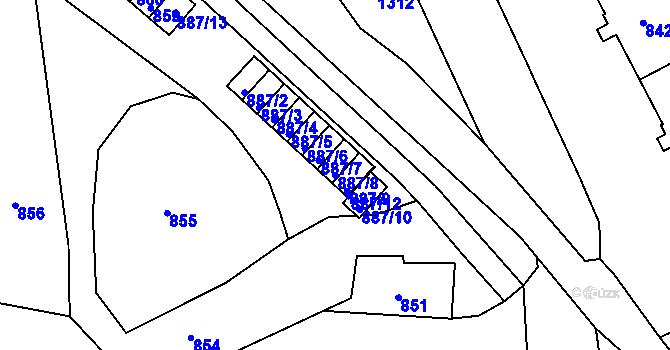 Parcela st. 887/8 v KÚ Neštěmice, Katastrální mapa