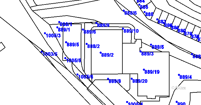 Parcela st. 889/2 v KÚ Neštěmice, Katastrální mapa