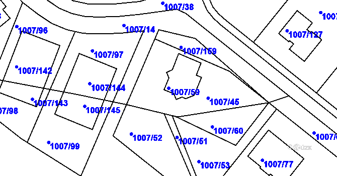 Parcela st. 1007/59 v KÚ Neštěmice, Katastrální mapa
