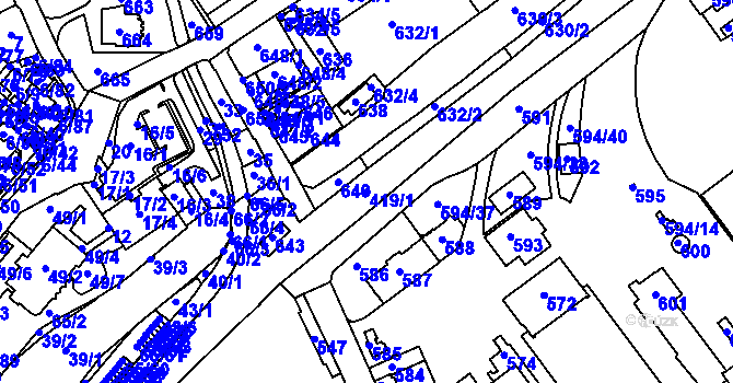 Parcela st. 419/1 v KÚ Neštěmice, Katastrální mapa