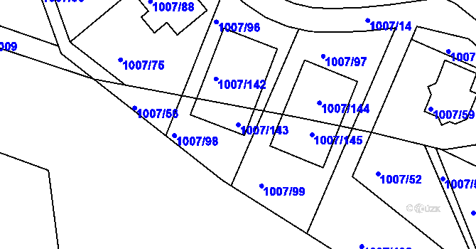 Parcela st. 1007/143 v KÚ Neštěmice, Katastrální mapa