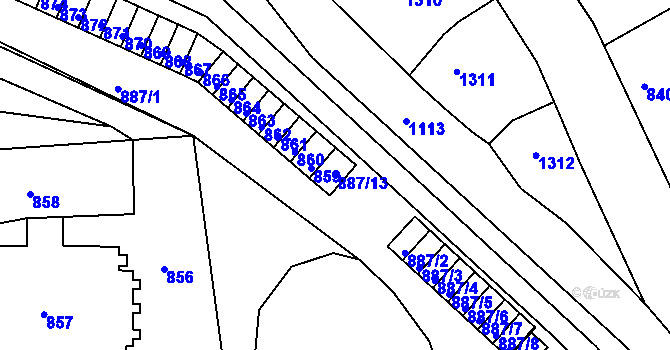 Parcela st. 887/13 v KÚ Neštěmice, Katastrální mapa