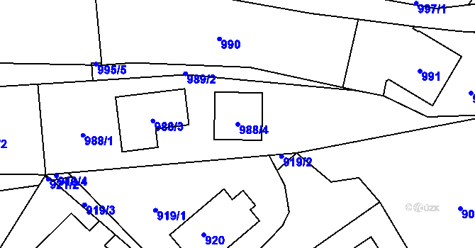 Parcela st. 988/4 v KÚ Neštěmice, Katastrální mapa