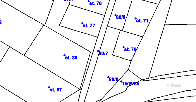 Parcela st. 80/7 v KÚ Netín, Katastrální mapa