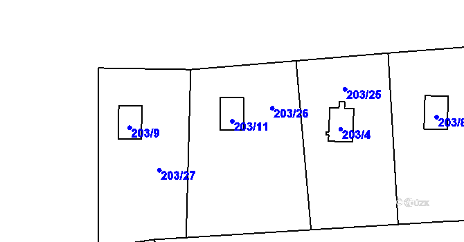 Parcela st. 203/11 v KÚ Záseka, Katastrální mapa