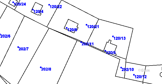 Parcela st. 202/11 v KÚ Záseka, Katastrální mapa