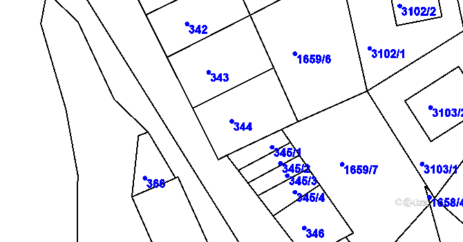 Parcela st. 344 v KÚ Netolice, Katastrální mapa