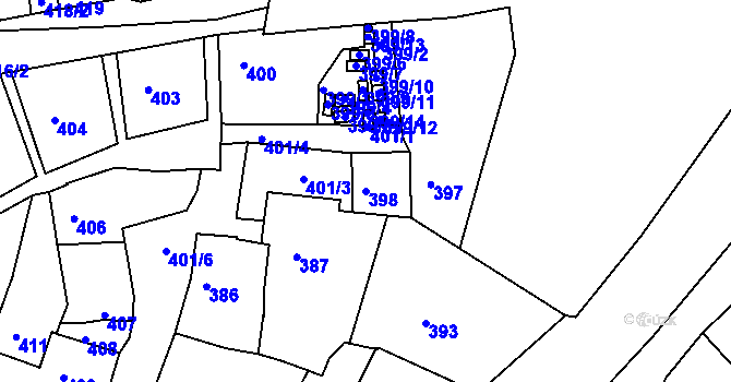 Parcela st. 398 v KÚ Netolice, Katastrální mapa