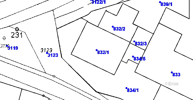 Parcela st. 832/1 v KÚ Netolice, Katastrální mapa