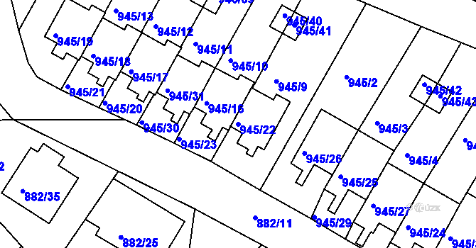 Parcela st. 945/22 v KÚ Netolice, Katastrální mapa