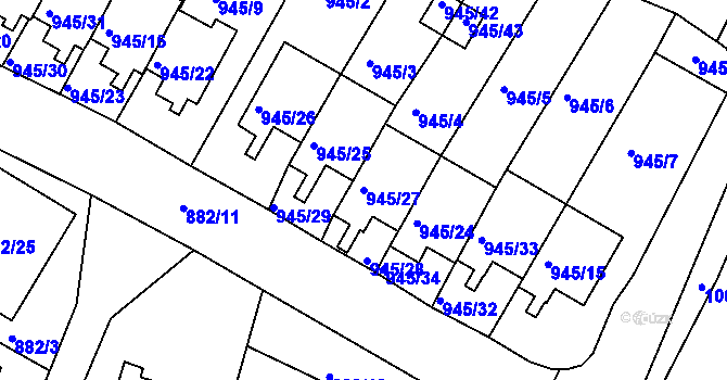 Parcela st. 945/27 v KÚ Netolice, Katastrální mapa