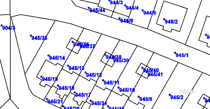 Parcela st. 945/38 v KÚ Netolice, Katastrální mapa