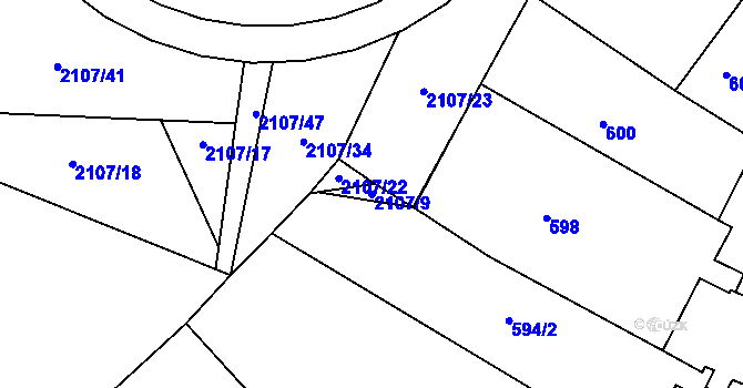 Parcela st. 2107/9 v KÚ Netolice, Katastrální mapa